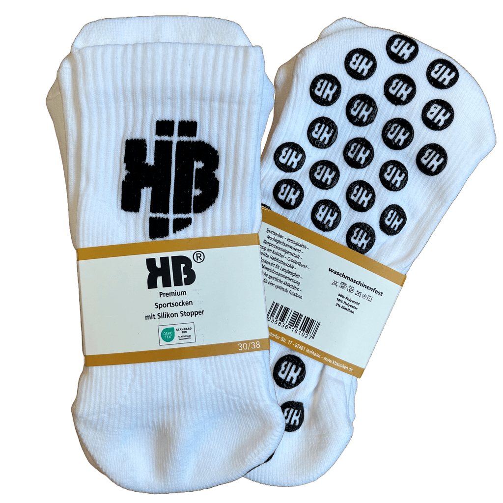 KB Socken Sportsocken mit Silikon Stopper Weiß/Weiß 30-38 - 2 Paar