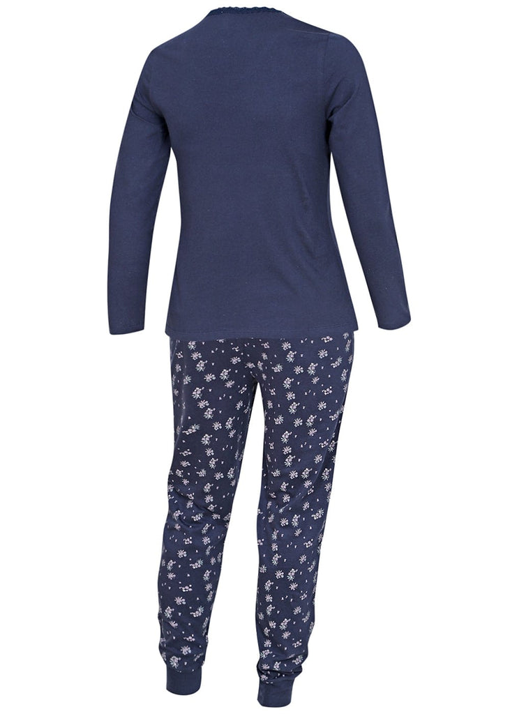 KB Schlafanzug Damen Damen Schlafanzug lang dunkelblau - 100% Baumwolle