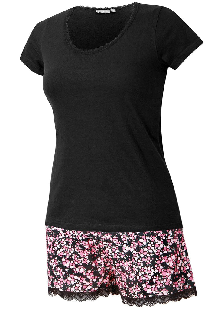 KB Schlafanzug Damen S / schwarz-rosa Damen Schlafanzug Shorty kurz