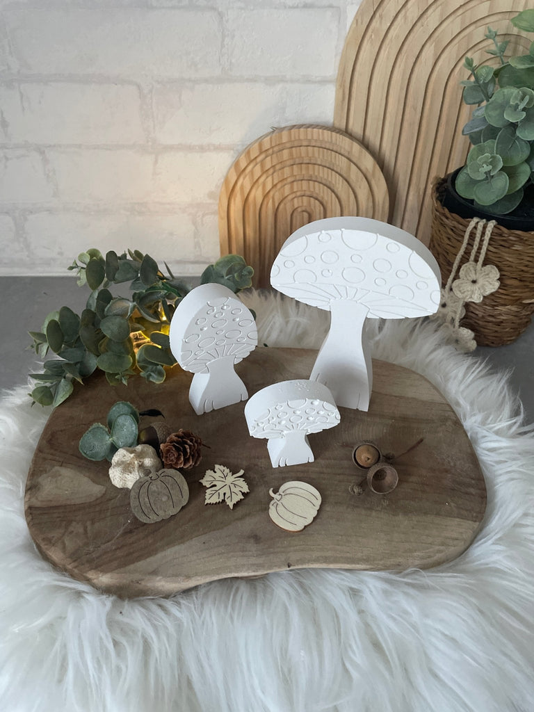 3er - Set Deko - Pilze Weiß – Herbst & Winter Deko aus Naturmaterial - KB Socken