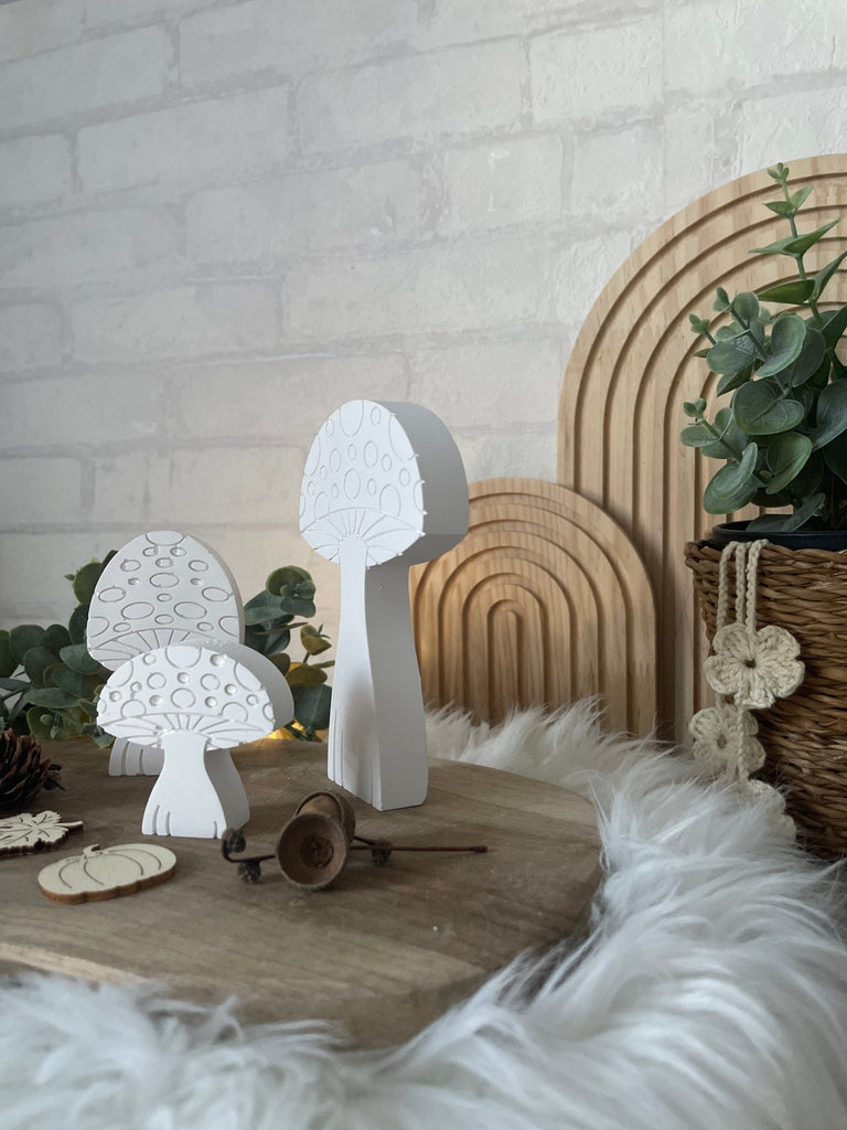 3er - Set Deko - Pilze Weiß – Herbst & Winter Deko aus Naturmaterial - KB Socken