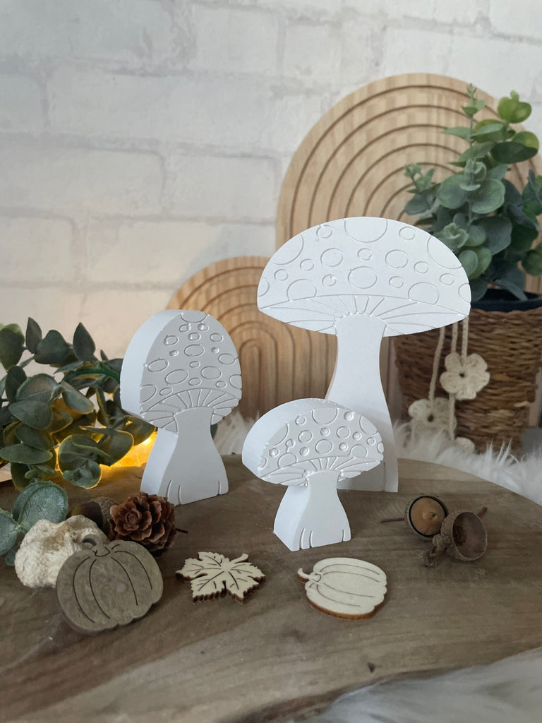 3er - Set Deko - Pilze Weiß – Herbst & Winter Deko aus Naturmaterial - KB Socken
