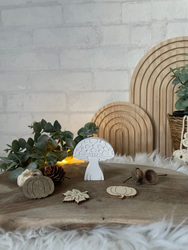 3er - Set Deko - Pilze Weiß – Herbst & Winter Deko aus Naturmaterial - KB Socken