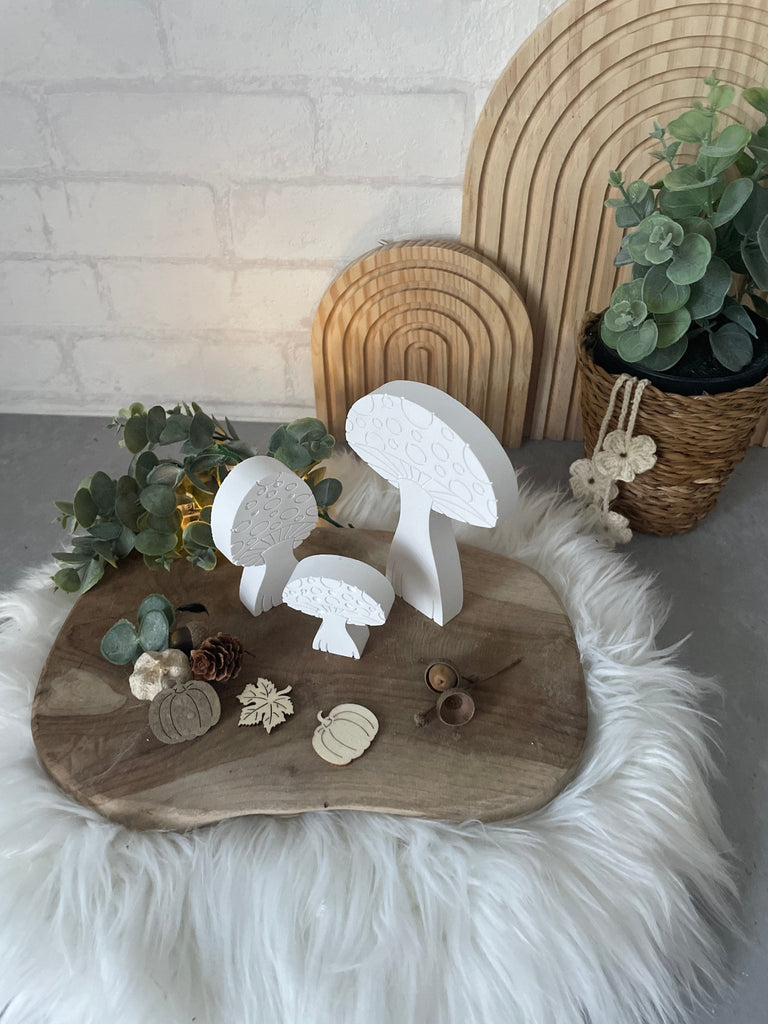 3er - Set Deko - Pilze Weiß – Herbst & Winter Deko aus Naturmaterial - KB Socken