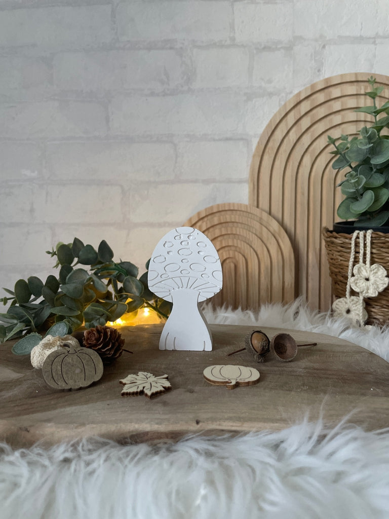 3er - Set Deko - Pilze Weiß – Herbst & Winter Deko aus Naturmaterial - KB Socken