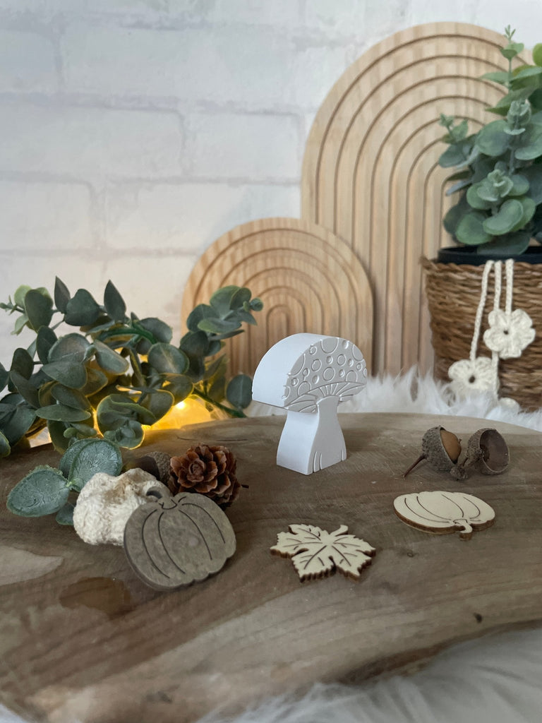 3er - Set Deko - Pilze Weiß – Herbst & Winter Deko aus Naturmaterial - KB Socken