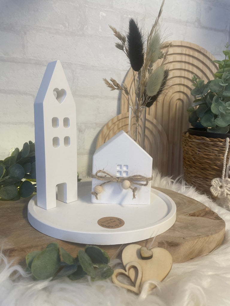 Deko Häuser - Set aus Keraflott mit Trockenblumen – Skandi Stil Handarbeit - KB Socken