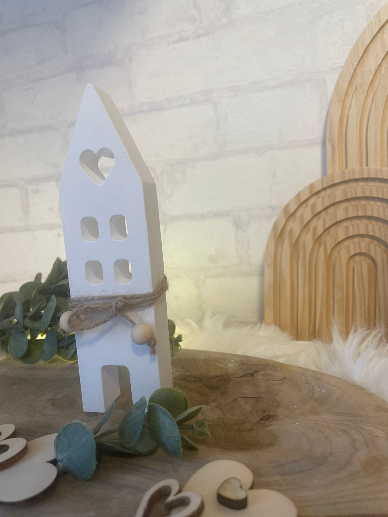 Deko Häuser - Set aus Keraflott mit Trockenblumen – Skandi Stil Handarbeit - KB Socken