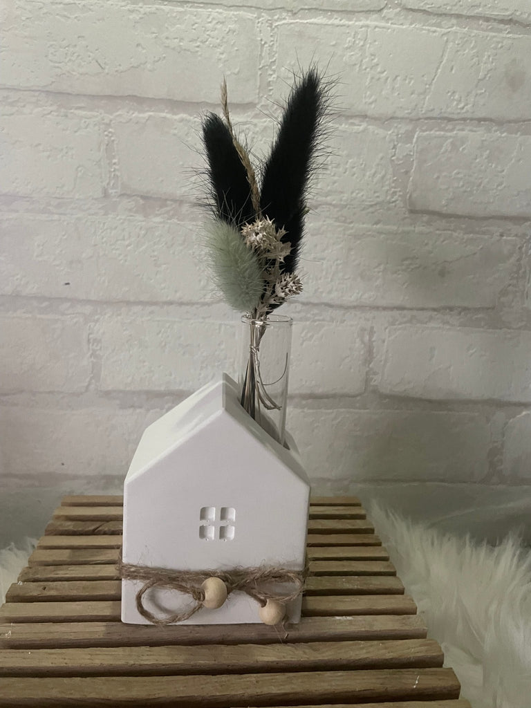 Deko Häuser - Set aus Keraflott mit Trockenblumen – Skandi Stil Handarbeit - KB Socken