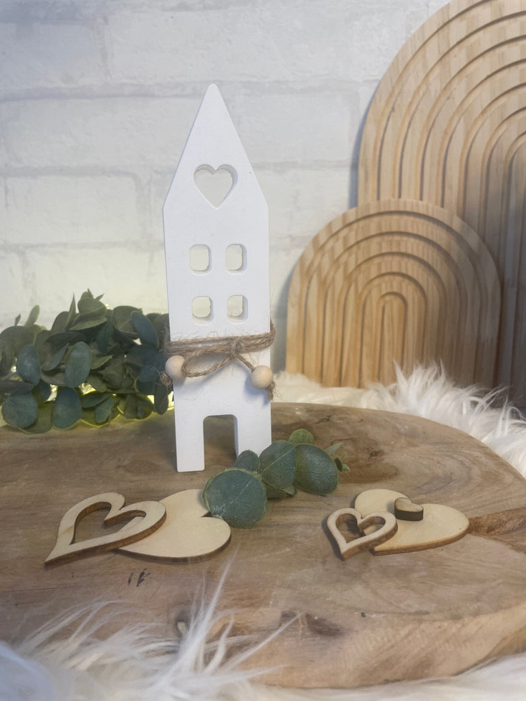 Deko Häuser - Set aus Keraflott mit Trockenblumen – Skandi Stil Handarbeit - KB Socken