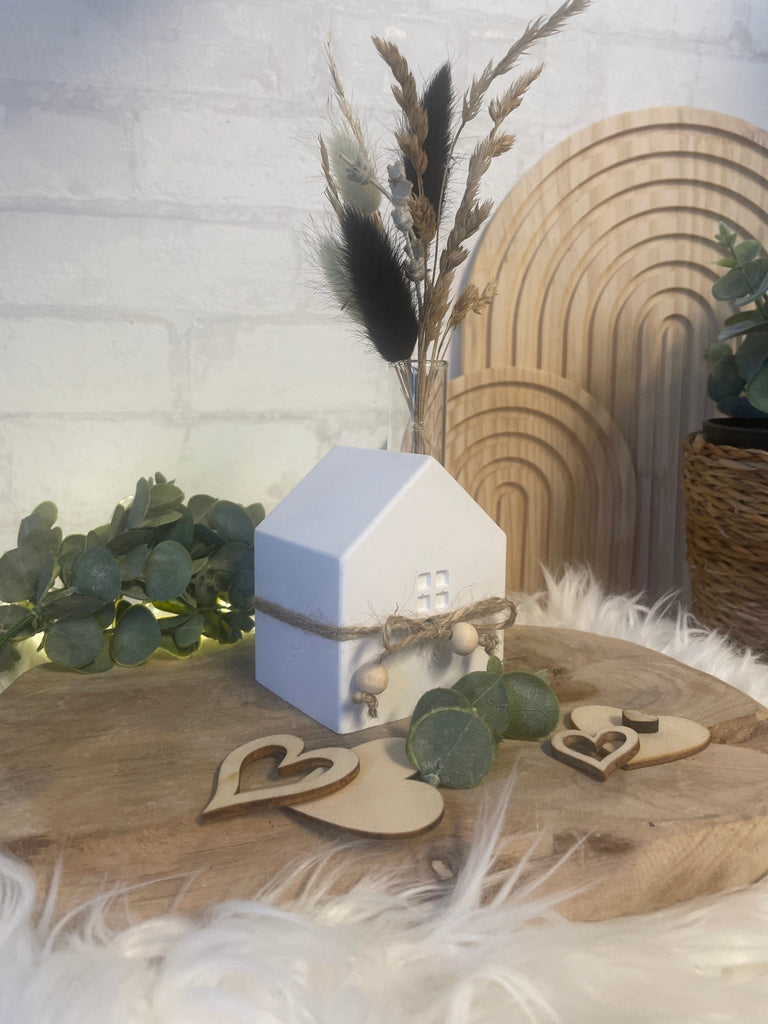 Deko Häuser - Set aus Keraflott mit Trockenblumen – Skandi Stil Handarbeit - KB Socken