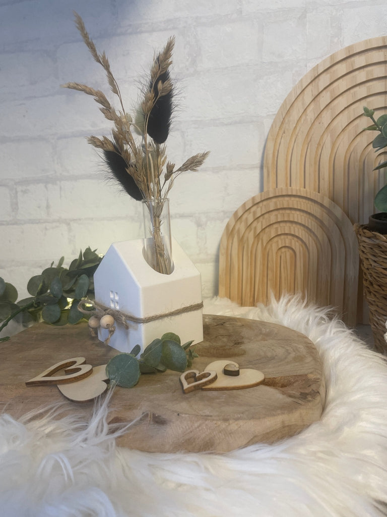 Deko Häuser - Set aus Keraflott mit Trockenblumen – Skandi Stil Handarbeit - KB Socken