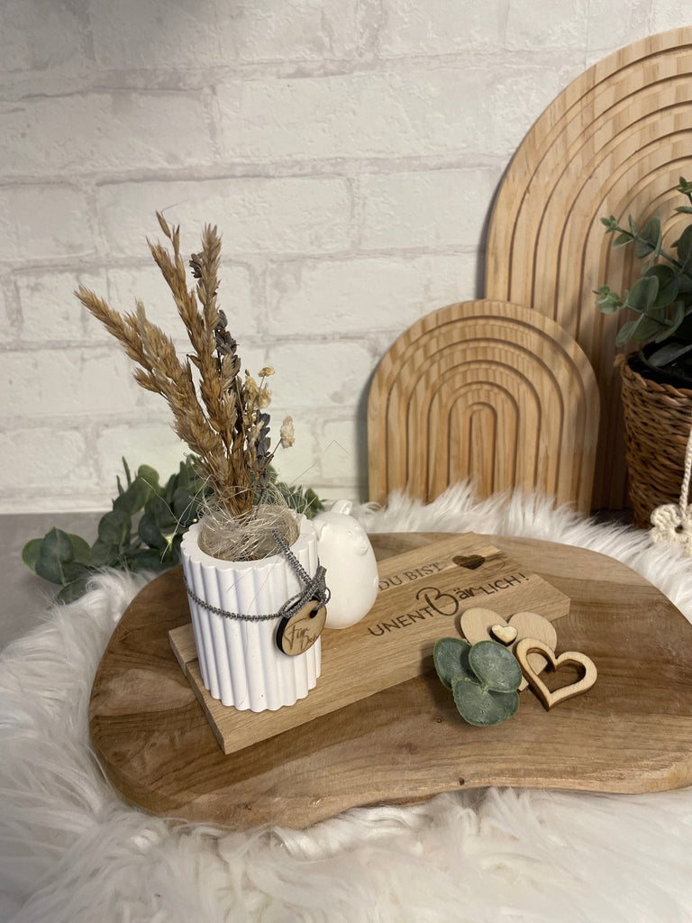 Deko - Set „Du bist unentBärlich“ – Geschenk mit Trockenblumen, Bärchen & Holzschild - KB Socken