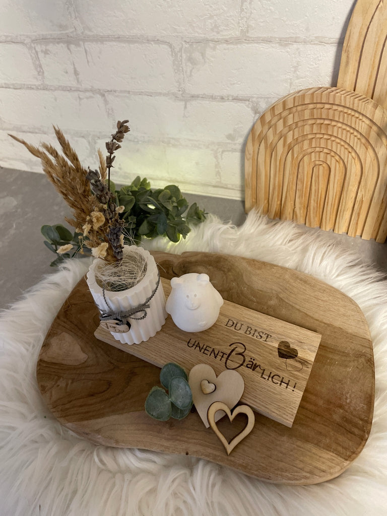 Deko - Set „Du bist unentBärlich“ – Geschenk mit Trockenblumen, Bärchen & Holzschild - KB Socken