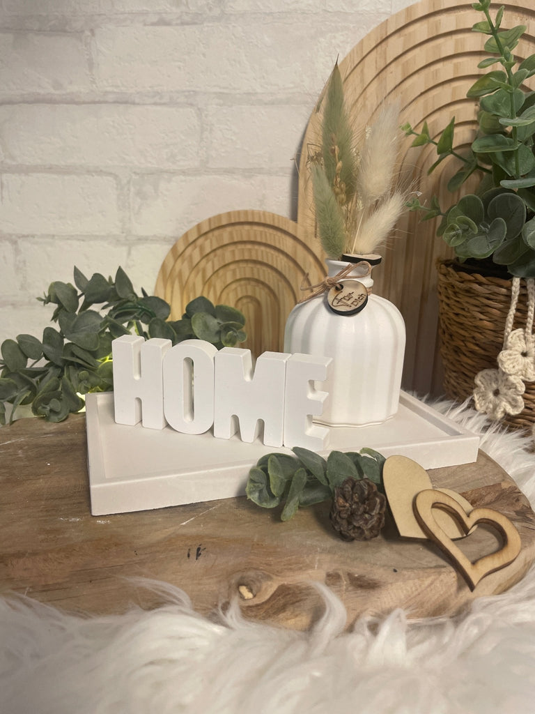 Deko - Set mit Vase, Trockenblumen & „Home“ - Schriftzug – Geschenkidee - KB Socken