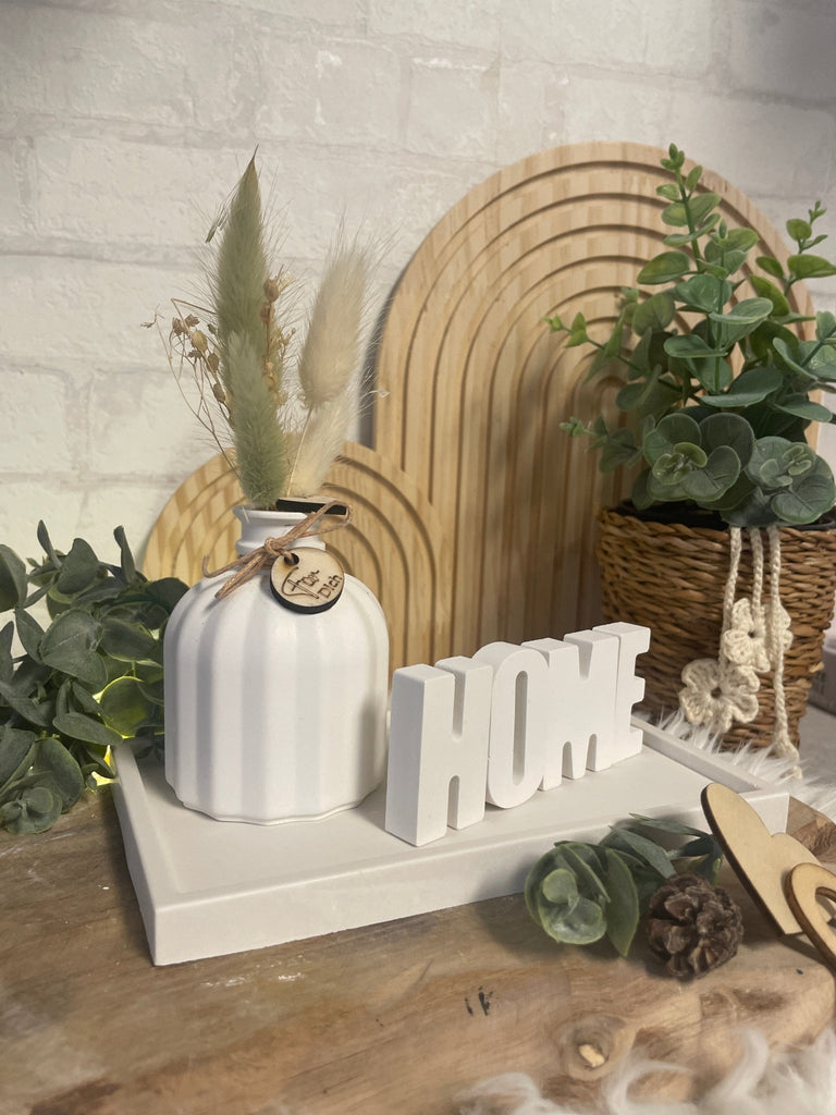 Deko - Set mit Vase, Trockenblumen & „Home“ - Schriftzug – Geschenkidee - KB Socken