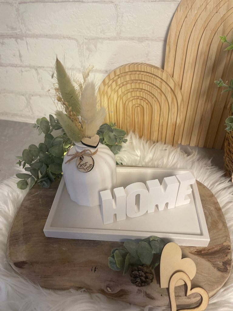 Deko - Set mit Vase, Trockenblumen & „Home“ - Schriftzug – Geschenkidee - KB Socken