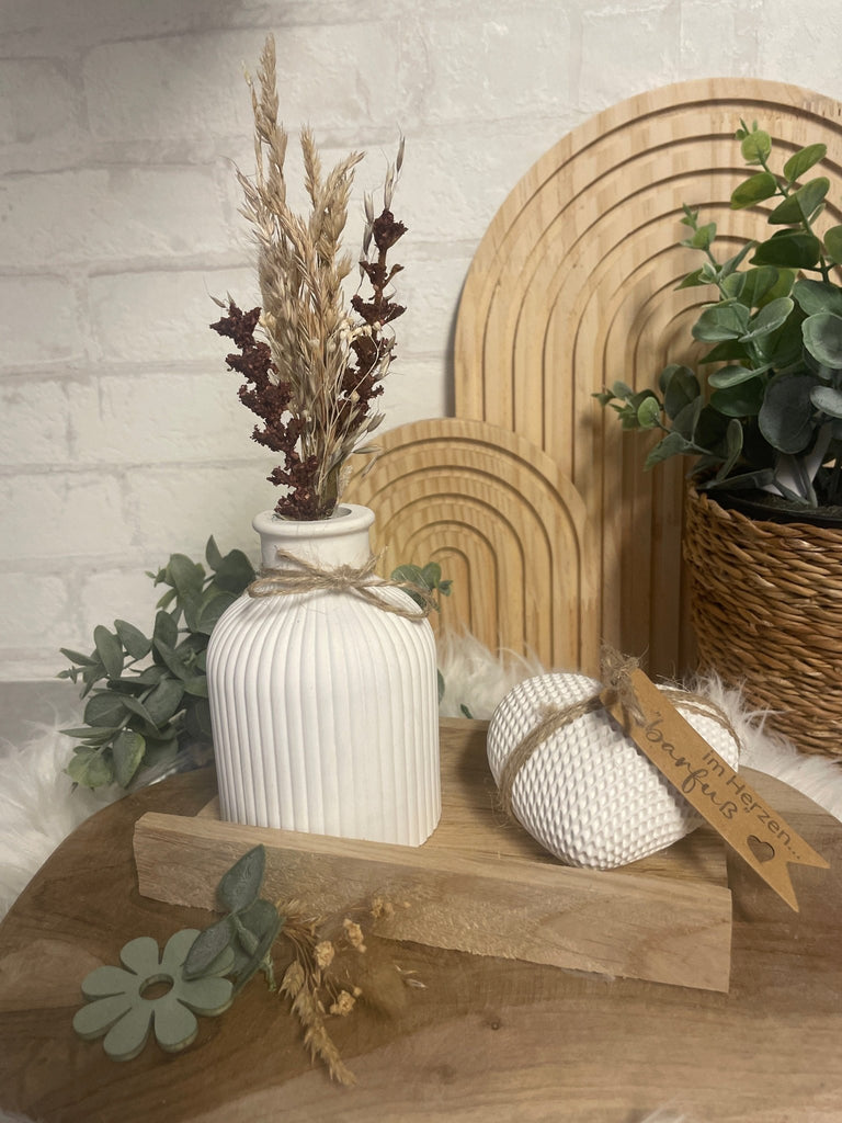 Geschenkset Herz - Vase mit Trockenblumen – Handgemachte Holzdeko - KB Socken