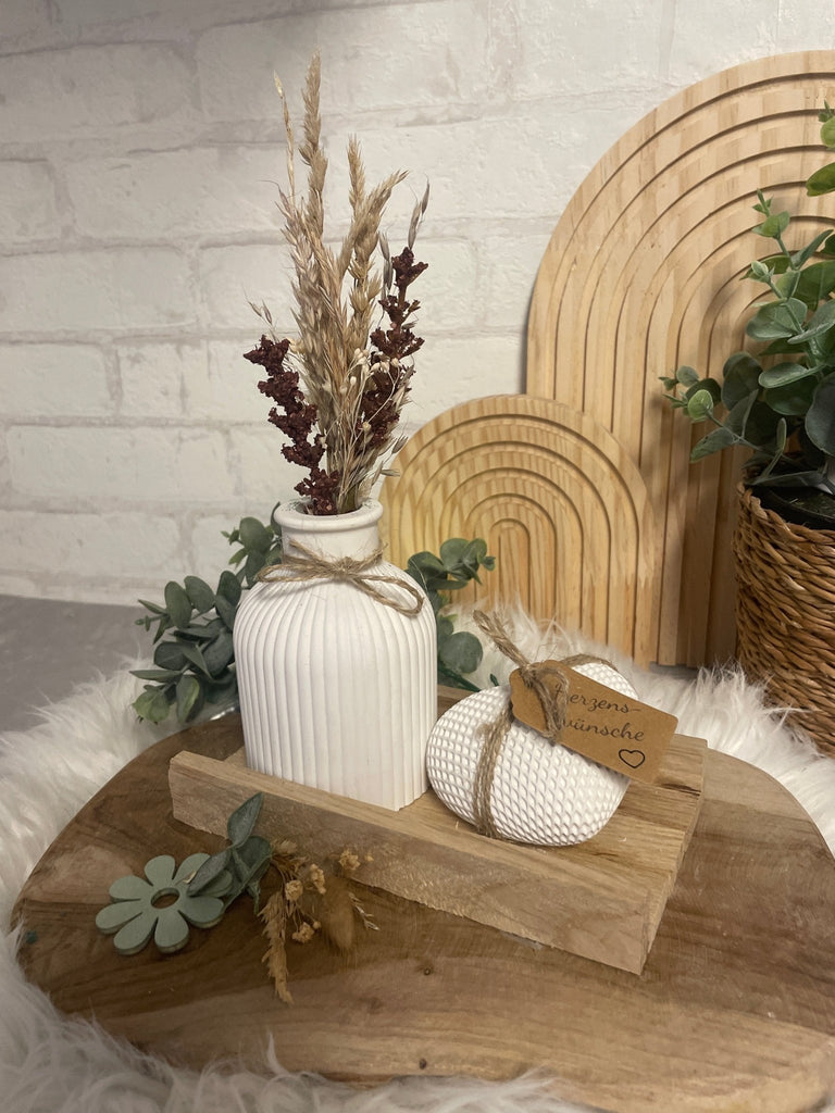 Geschenkset Herz - Vase mit Trockenblumen – Handgemachte Holzdeko - KB Socken