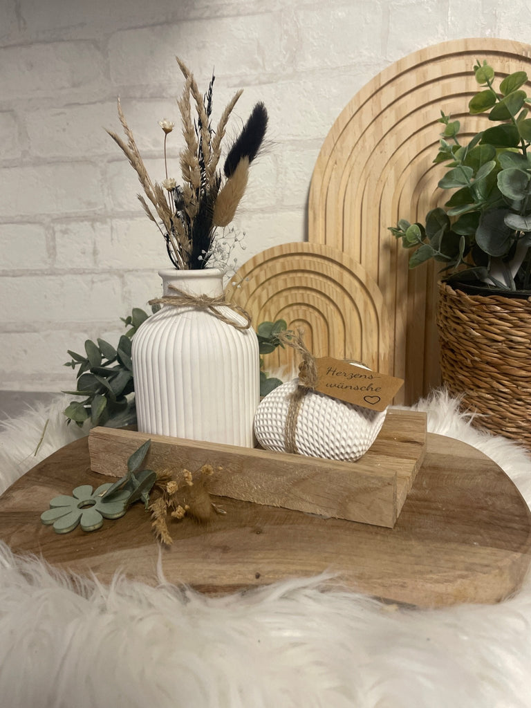 Geschenkset Herz - Vase mit Trockenblumen – Handgemachte Holzdeko - KB Socken