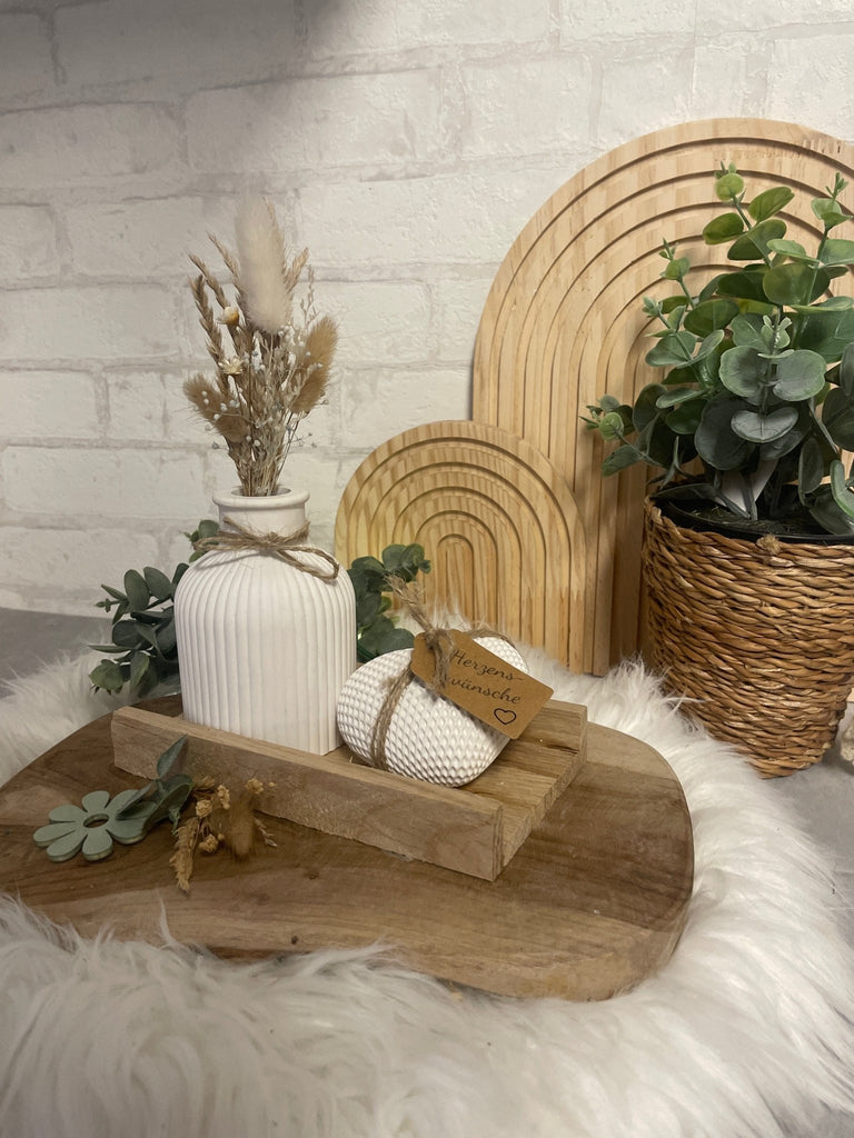Geschenkset Herz - Vase mit Trockenblumen – Handgemachte Holzdeko - KB Socken