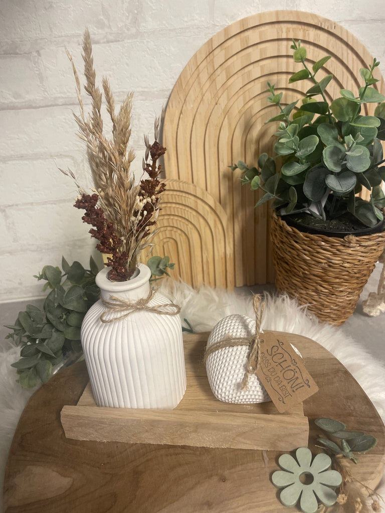 Geschenkset Herz - Vase mit Trockenblumen – Handgemachte Holzdeko - KB Socken