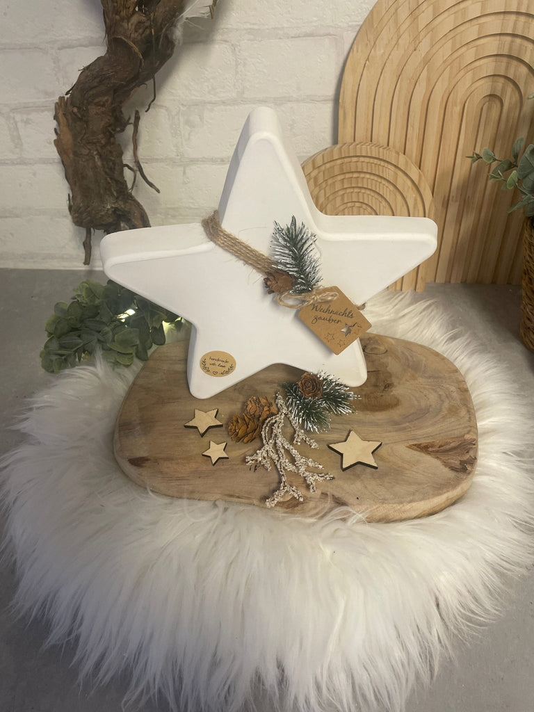 Handgefertigter Deko - Stern aus Keramik – Winterliche Weihnachtsdeko - KB Socken