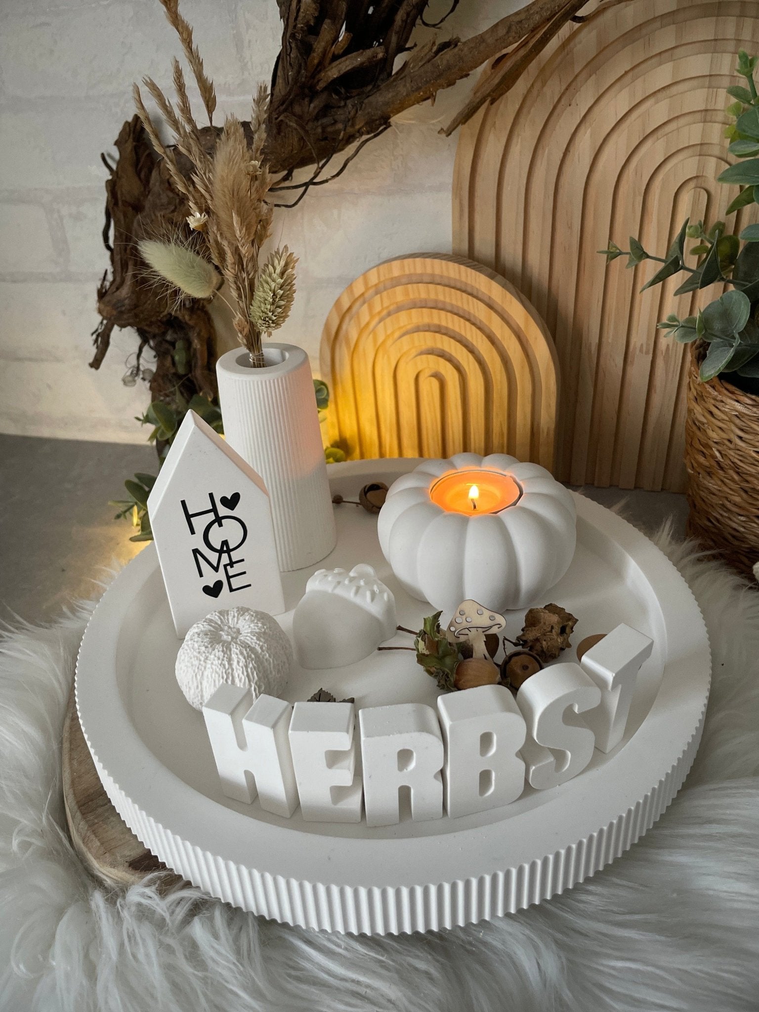 Herbst Deko Set mit Kürbis, Vase & Trockenblumen – Handmade Geschenk