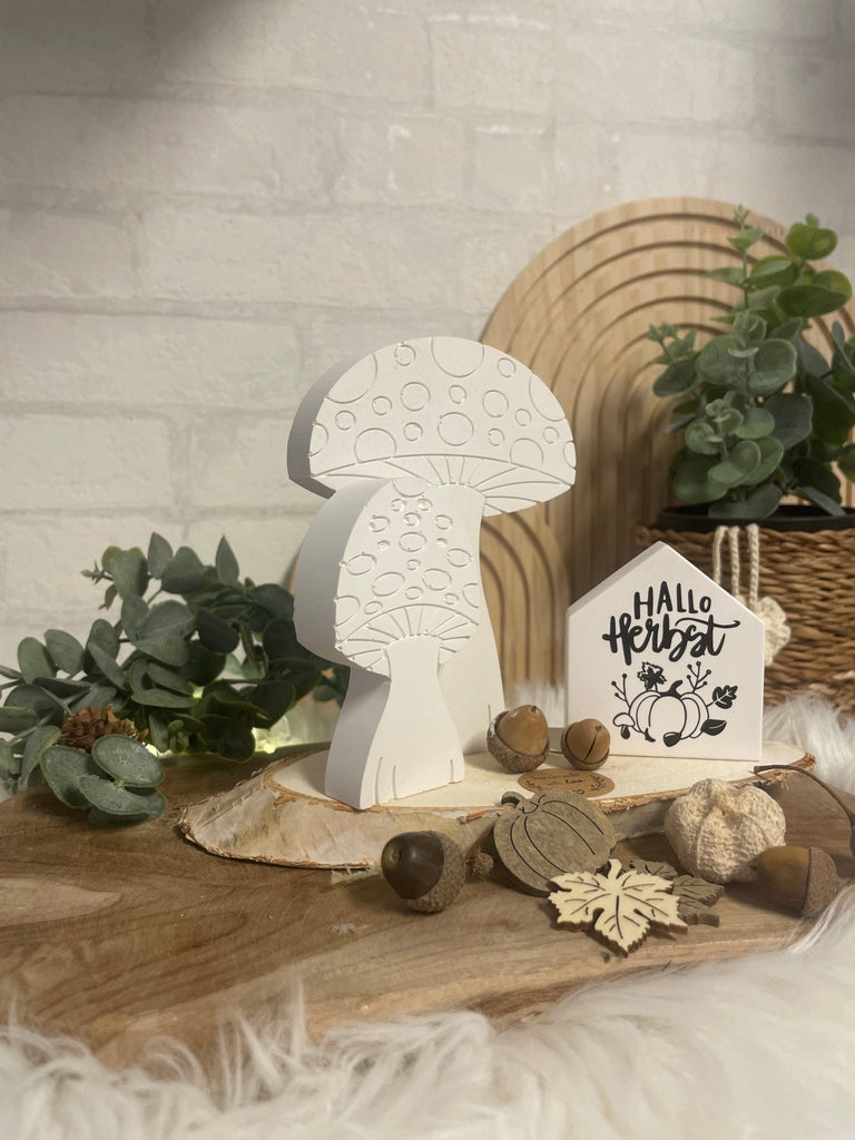 Herbstdeko Set Holz – Pilze, Kürbisse & "Hallo Herbst" Haus - KB Socken