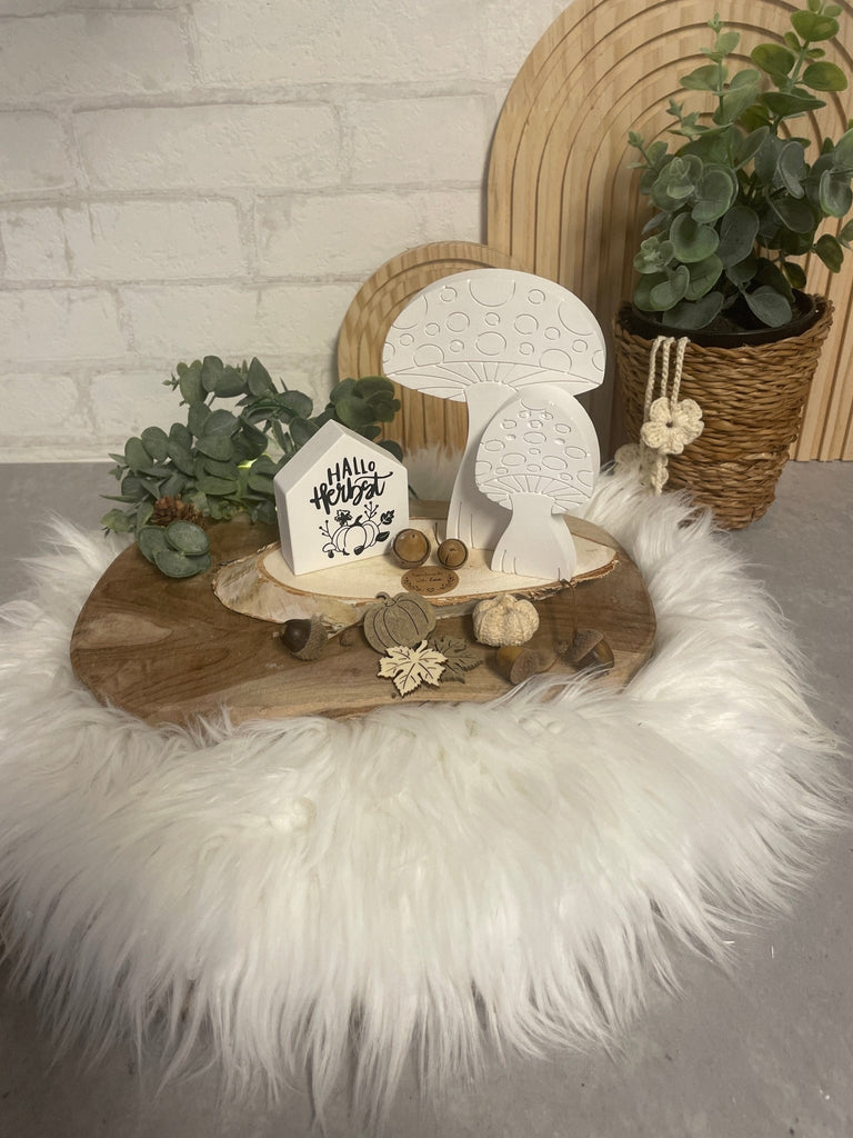 Herbstdeko Set Holz – Pilze, Kürbisse & "Hallo Herbst" Haus - KB Socken