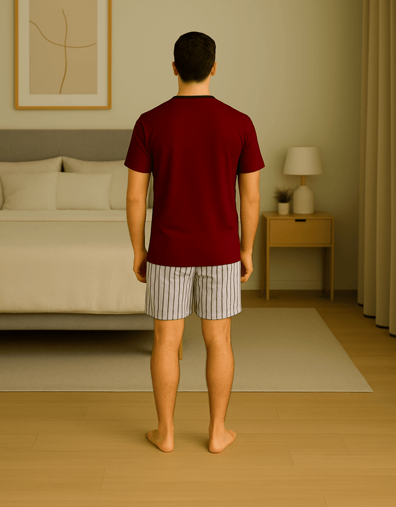 Herren Kurzarm Schlafanzug Set – Rot/gestreift, Baumwolle - KB Socken