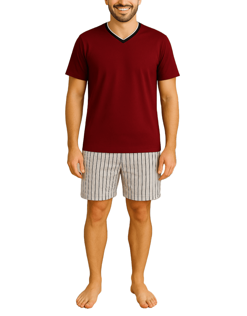 Herren Kurzarm Schlafanzug Set – Rot/gestreift, Baumwolle - KB Socken
