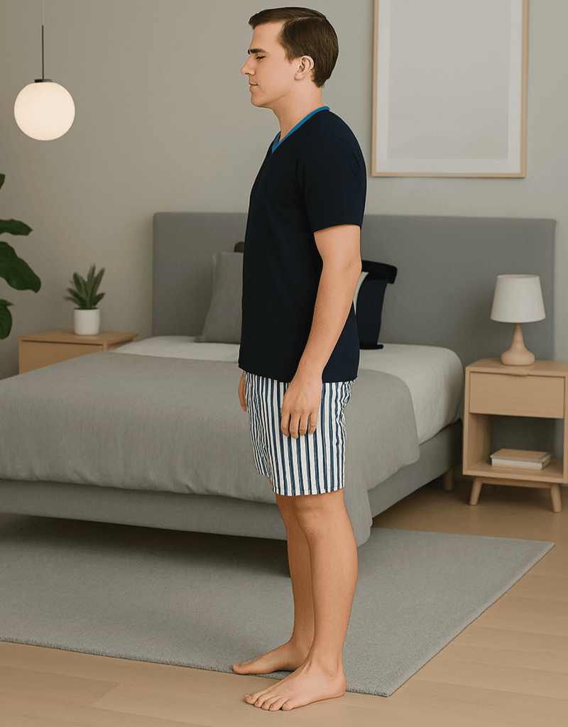 Herren Schlafanzug kurz – Baumwolle, Dunkelblau mit gestreifter Shorts - KB Socken