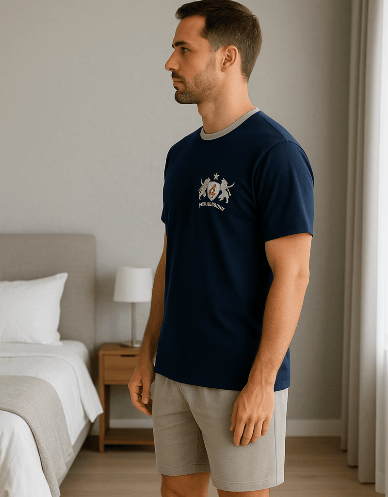 Herren Schlafanzug kurz dunkelblau – 100 % Baumwolle | KB Socken - KB Socken