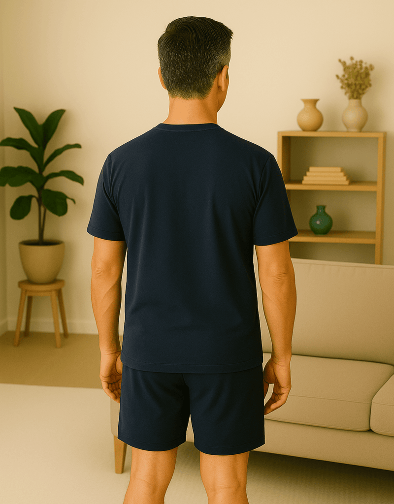 Herren Schlafanzug kurz – dunkelblau, 100 % Baumwolle, Modell Malo - KB Socken