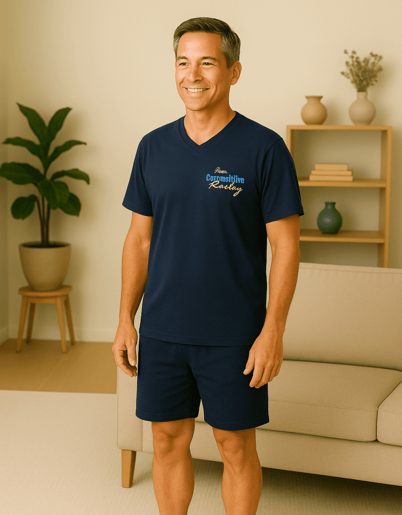 Herren Schlafanzug kurz – dunkelblau, 100 % Baumwolle, Modell Malo - KB Socken