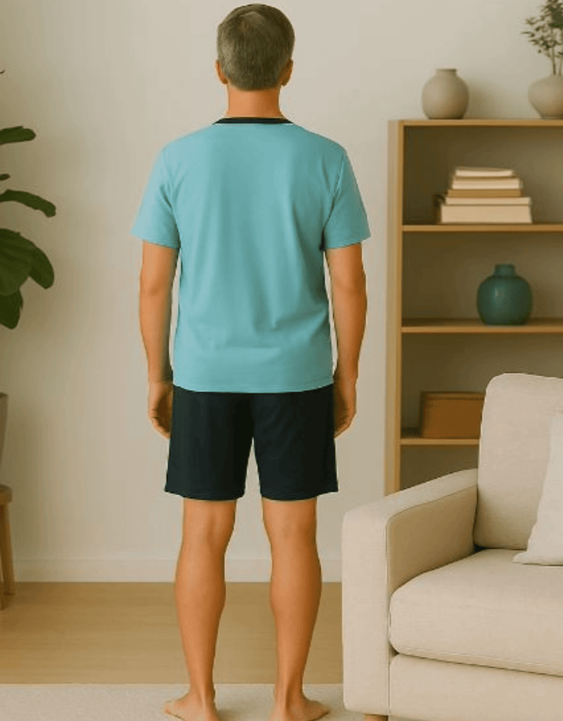 Herren Schlafanzug kurz hellblau - 100% Baumwolle - KB Socken