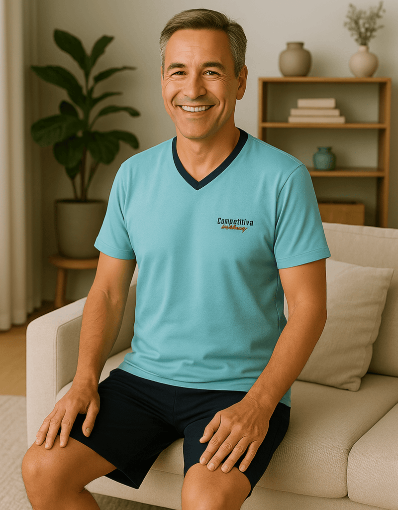 Herren Schlafanzug kurz hellblau - 100% Baumwolle - KB Socken