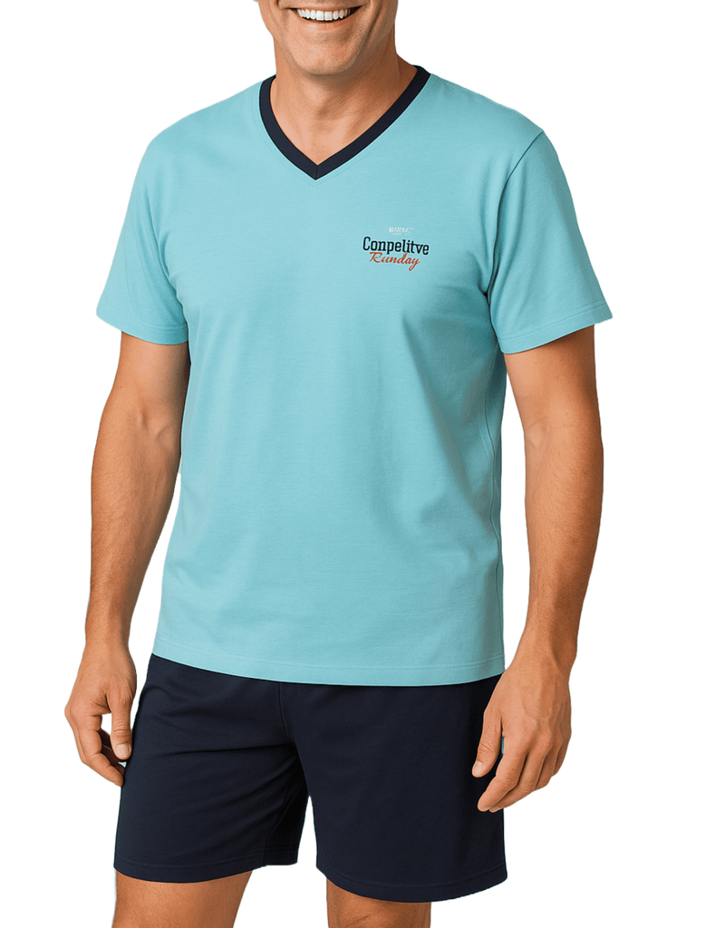 Herren Schlafanzug kurz hellblau - 100% Baumwolle - KB Socken