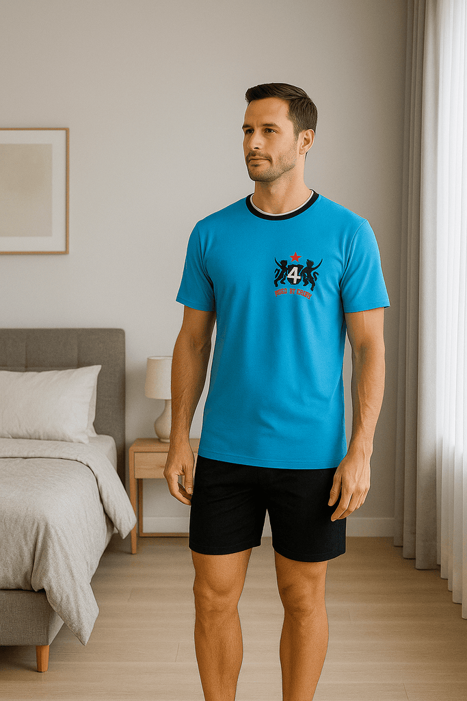 Herren Schlafanzug kurz hellblau – 100 % Baumwolle | KB Socken - KB Socken