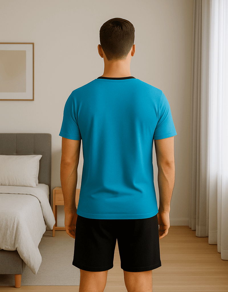 Herren Schlafanzug kurz hellblau – 100 % Baumwolle | KB Socken - KB Socken