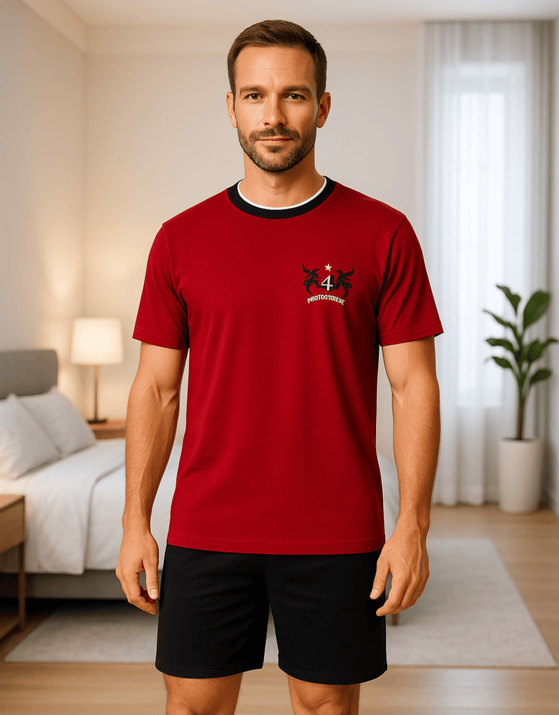 Herren Schlafanzug kurz rot – 100 % Baumwolle | KB Socken - KB Socken