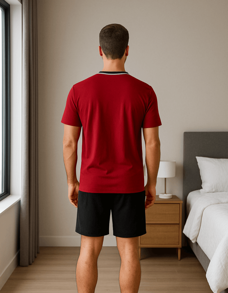 Herren Schlafanzug kurz rot – 100 % Baumwolle | KB Socken - KB Socken