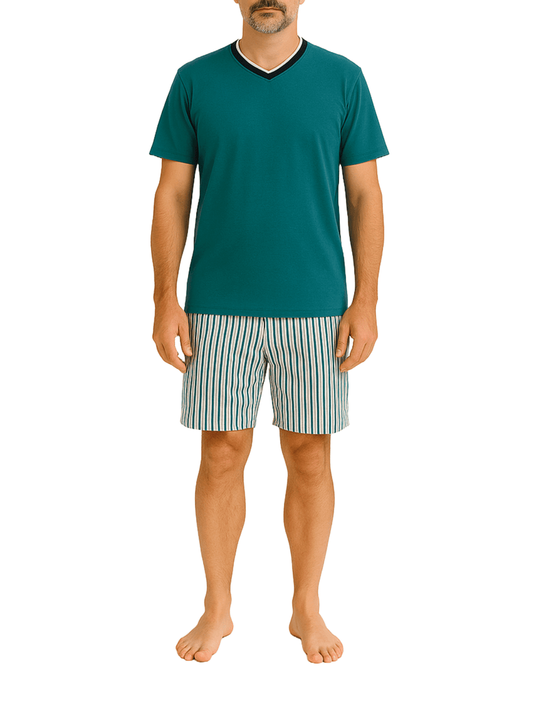 Herren Schlafanzug kurz türkis - 100% Baumwolle - KB Socken