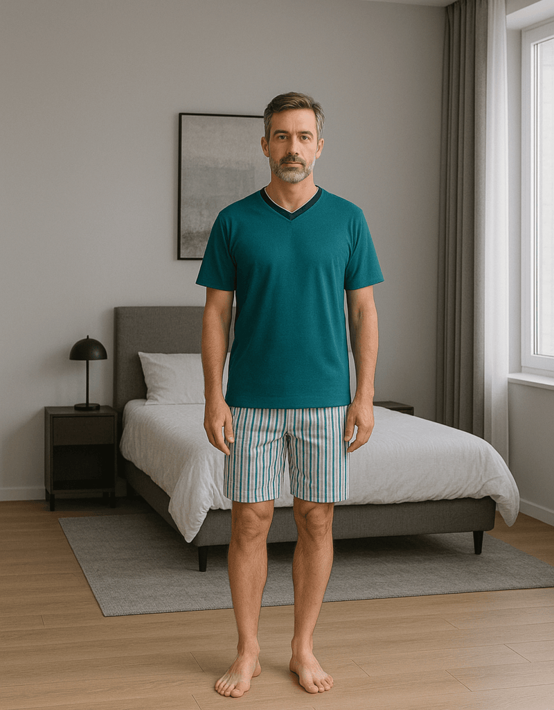 Herren Schlafanzug kurz türkis - 100% Baumwolle - KB Socken