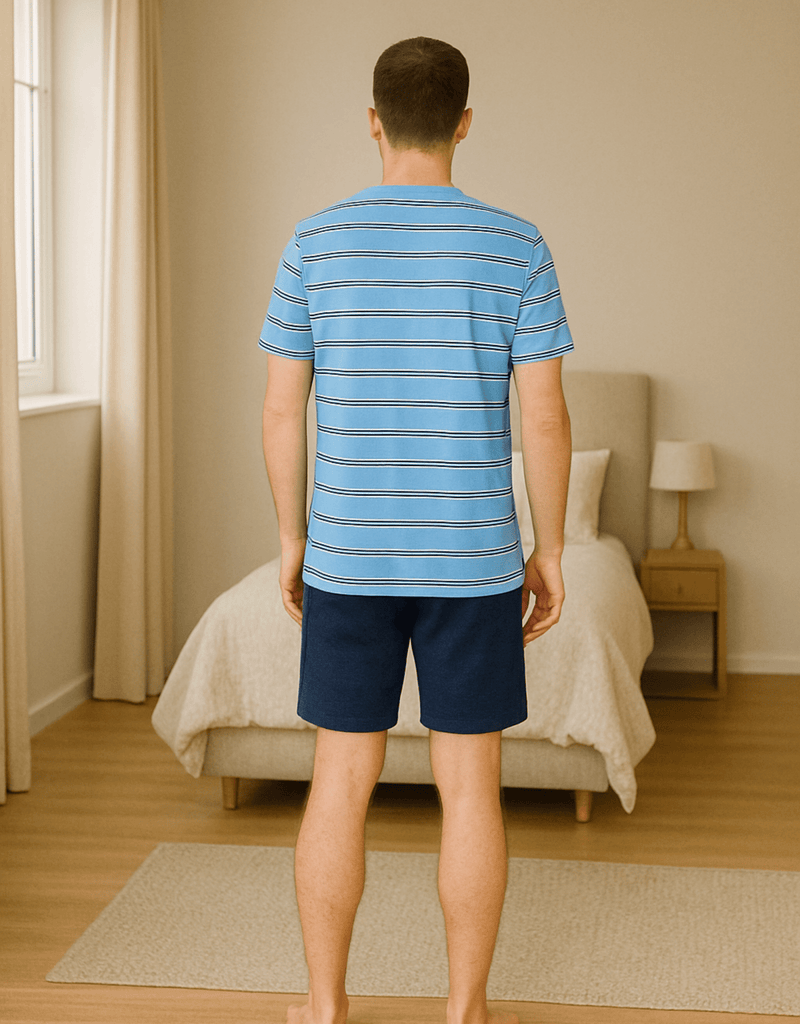 Herren Schlafanzug Kurzarm – Pyjama aus 100 % Baumwolle, bequem - KB Socken