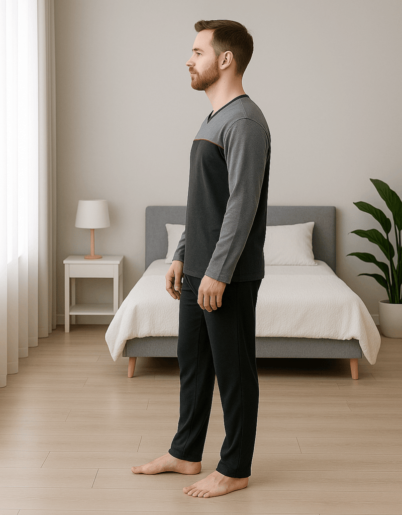 Herren Schlafanzug lang – 100 % Baumwolle, bequem & sportlich (Modell Aviano grau) - KB Socken