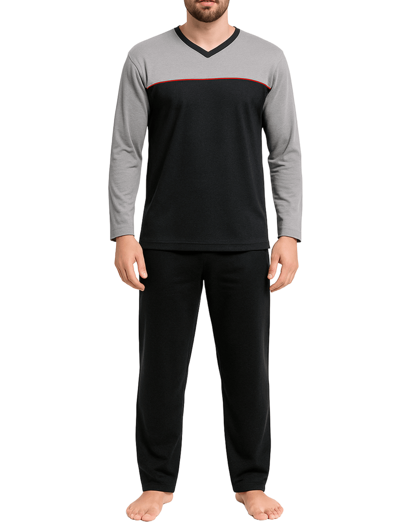 Herren Schlafanzug lang – 100 % Baumwolle, bequem & sportlich (Modell Aviano grau) - KB Socken