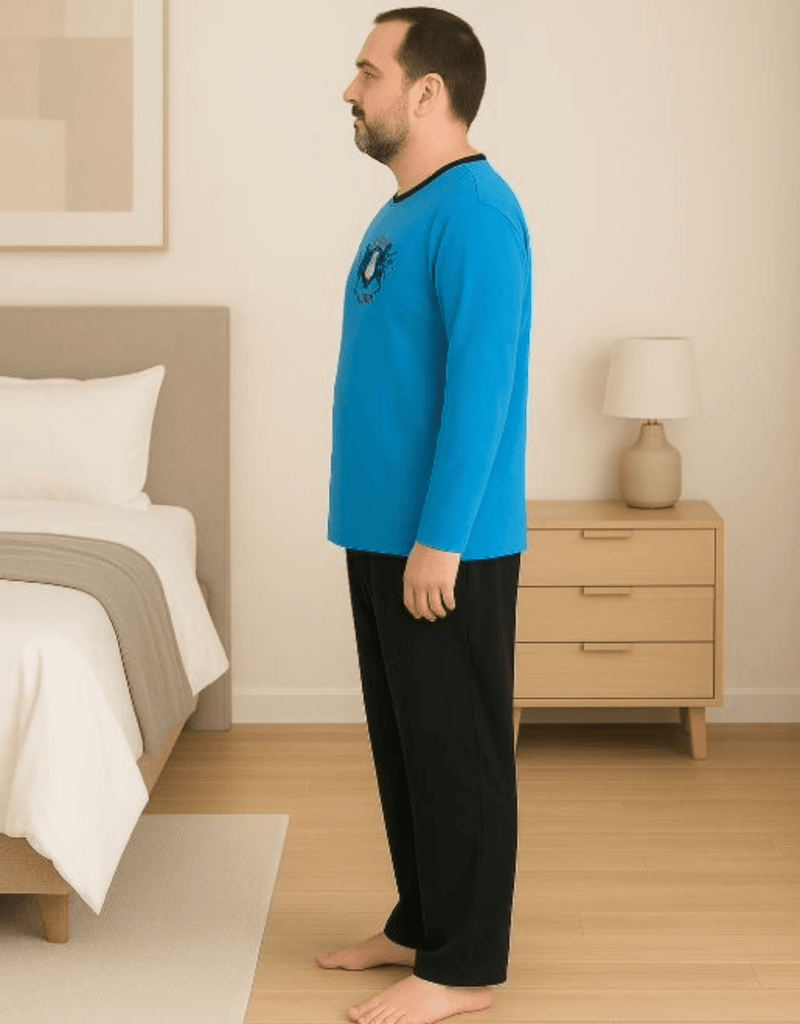 Herren Schlafanzug lang hellblau in Übergrößen – 100 % Baumwolle | KB Socken - KB Socken