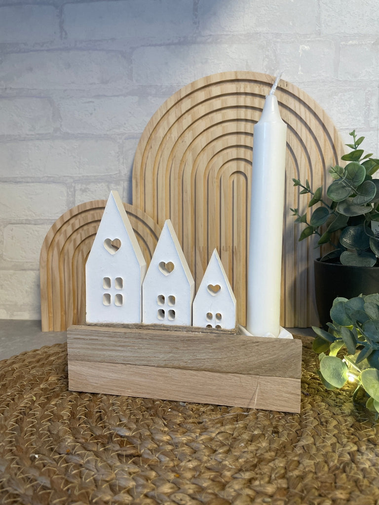 Herz Häuser Deko mit Kerze – Skandinavisches Set für Fensterbank - KB Socken